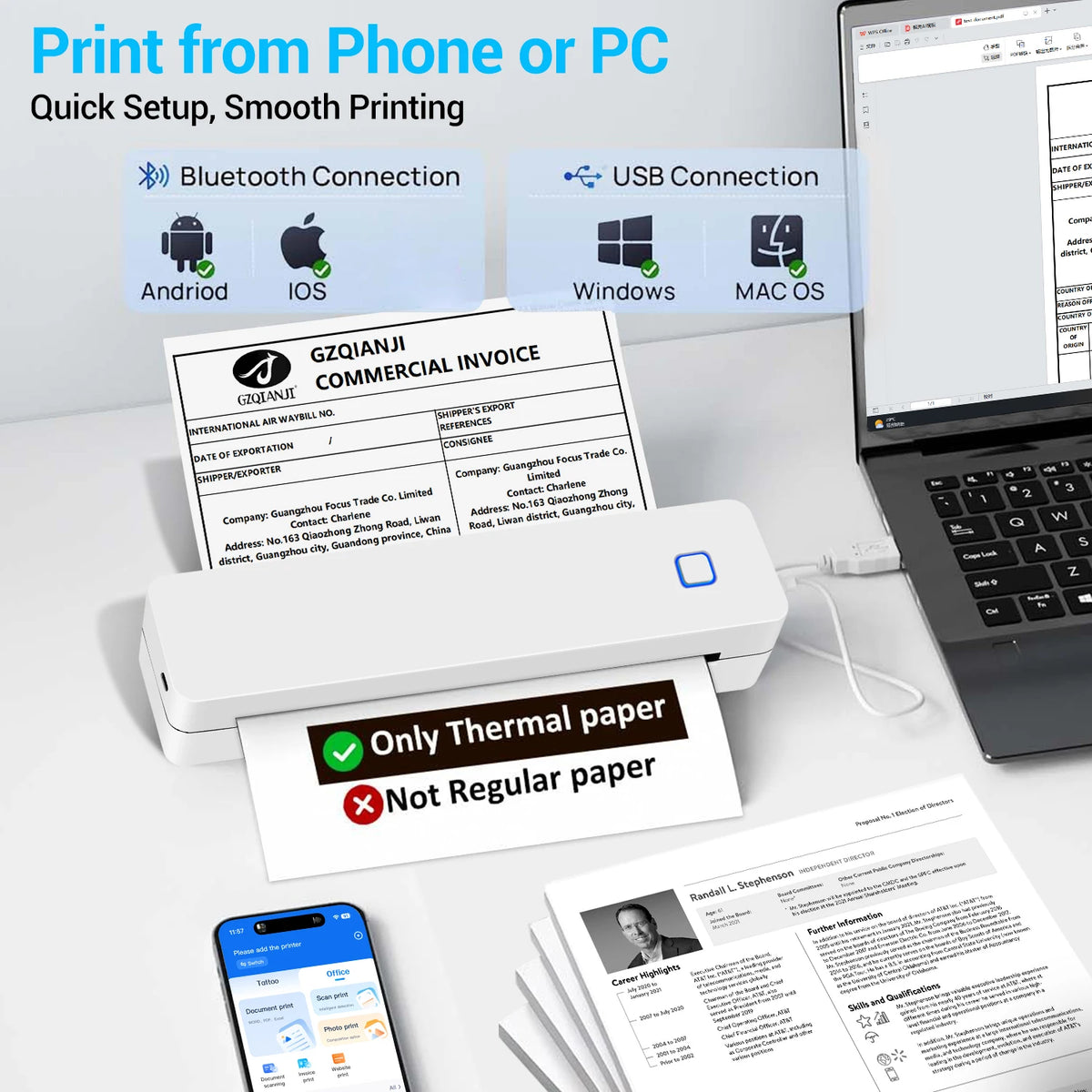 INSTOFC Bluetooth Portable A4 Thermal Printer – Inkless
