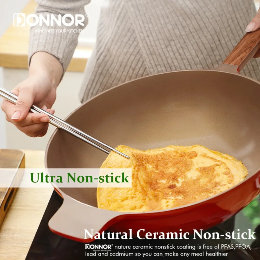 DONNOR 12.6" Ceramic Nonstick Frying Pan with Lid 6QT Skillet Ceramic Frying Pan Nixie