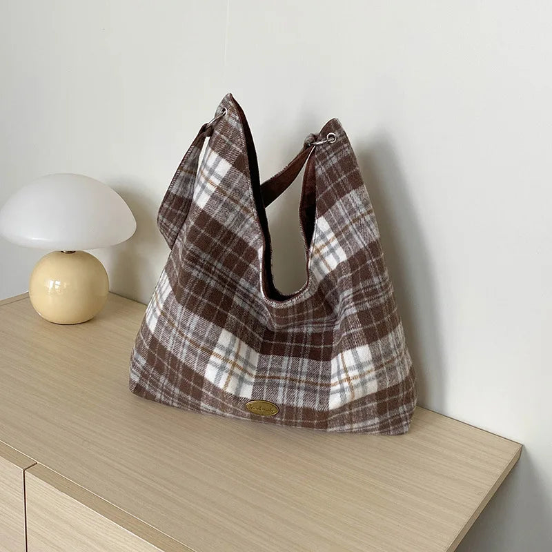 Nixie Plaid Woolen Large Shoulder Bag for Women | Spacious Women's Shoulder Bag Nixie Coffee