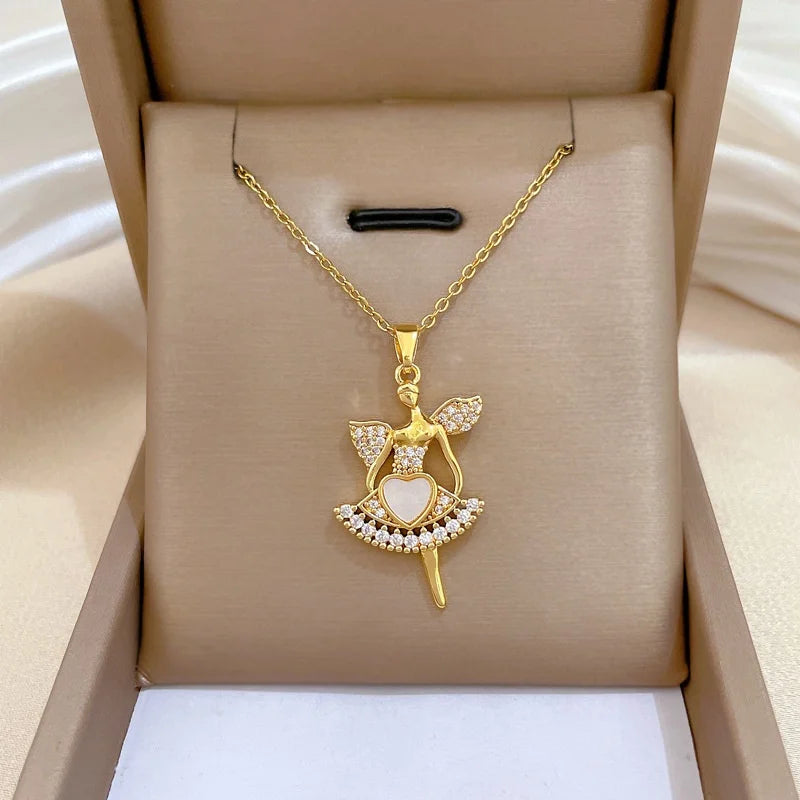 Flower Fairy Pendant Necklace | Gold Stainless Steel Women Pendant Necklace Nixie