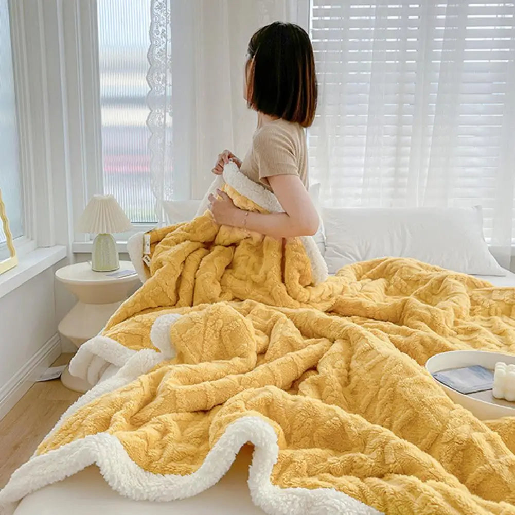 Double-Sided Plush Throw Blanket – 3D Jacquard, Warm & Cozy