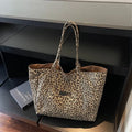 Leopard Print Canvas Shoulder Bag – Korean Retro Women's Tote Canvas Shoulder Bag Nixie BB-574-Khaki Extra Large