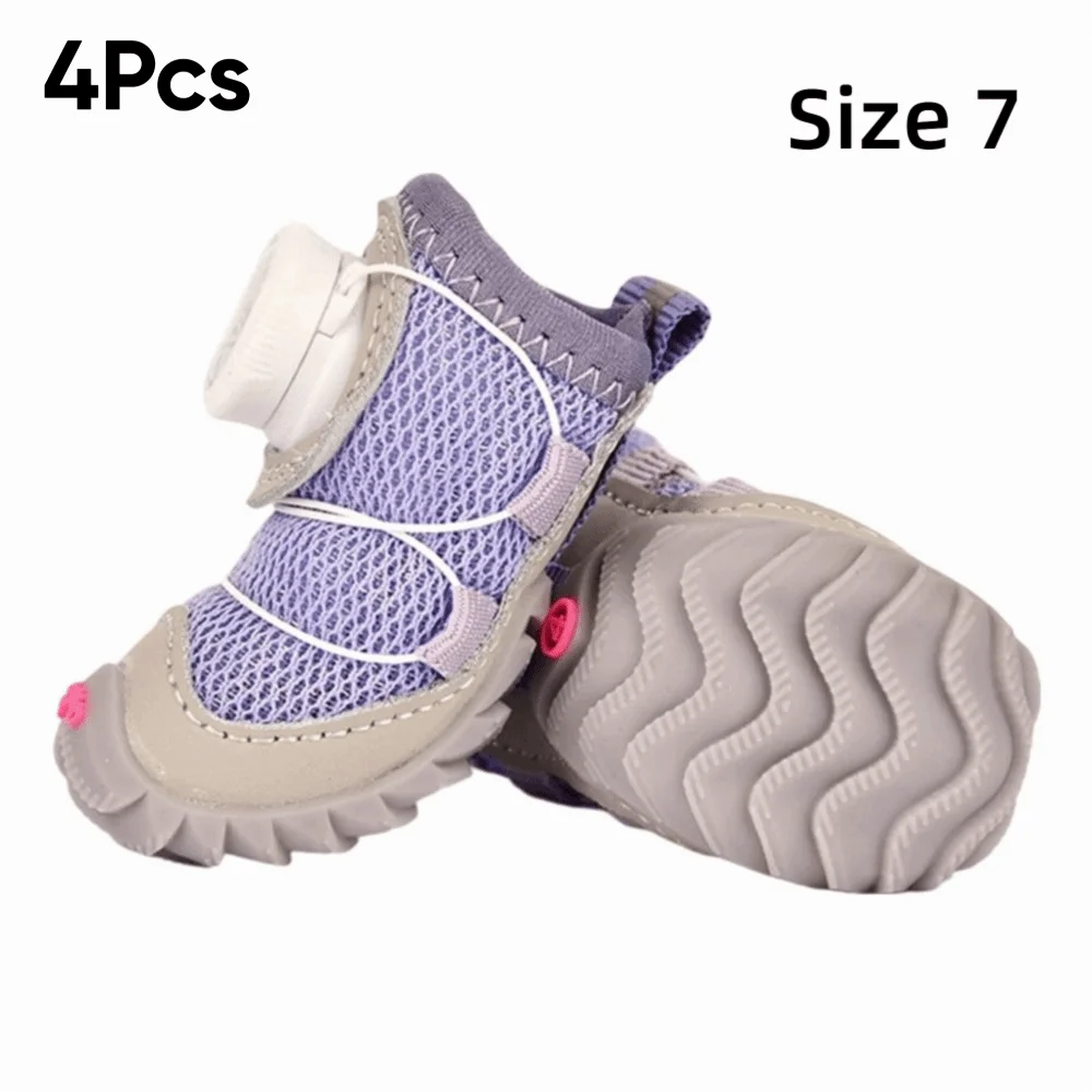 4Pcs Waterproof Dog Shoes Anti-Slip Breathable Paw Protectors Dog Paw Boots Nixie Purple-Size 7
