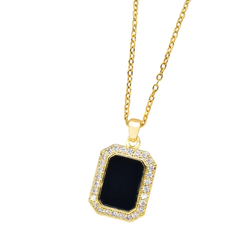 Black Square Pendant Necklace – Gold Collarbone Chain | Nixie Pendant Necklace Nixie