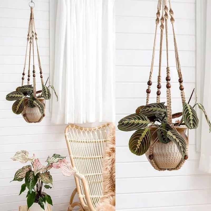 3-Pack Macrame Hanging Plant Baskets – Bohemian Cotton Rope Macrame Plant Hanger Nixie