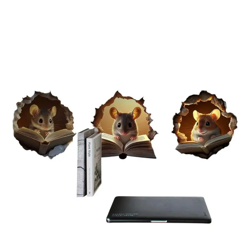 3Pcs Cute Mouse Hole Wall Stickers – Funny 3D Home Decor Wall Decal Sticker Nixie