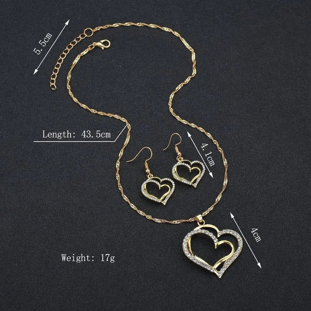 4pcs Gold Necklace Earrings Bracelet Set – Vintage Peach Heart Jewelry Set Nixie
