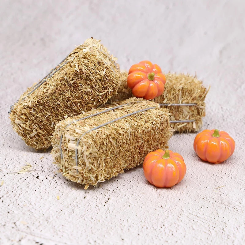 6pcs Mini Hay Bales Rustic Miniature Farmhouse Dollhouse Decor Miniature Figurine Set Nixie