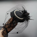 Bridal Pillbox Hat Vintage Mesh Veil Pearl Flower Women Bridal Pillbox Hat Nixie Black