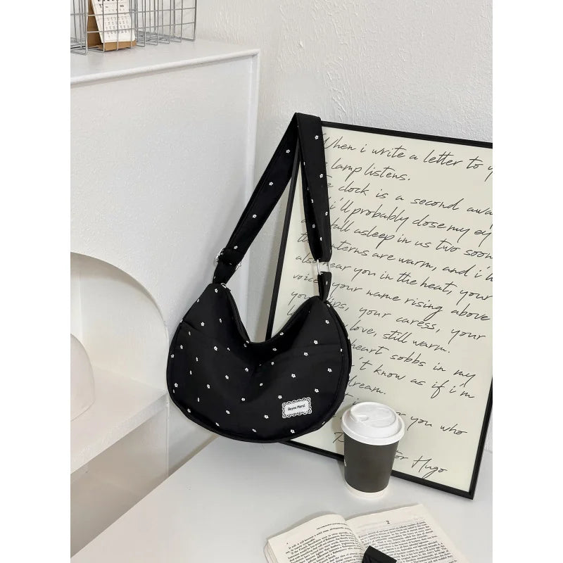 Korean Polka Dot Canvas Shoulder Bag – Large Capacity Tote