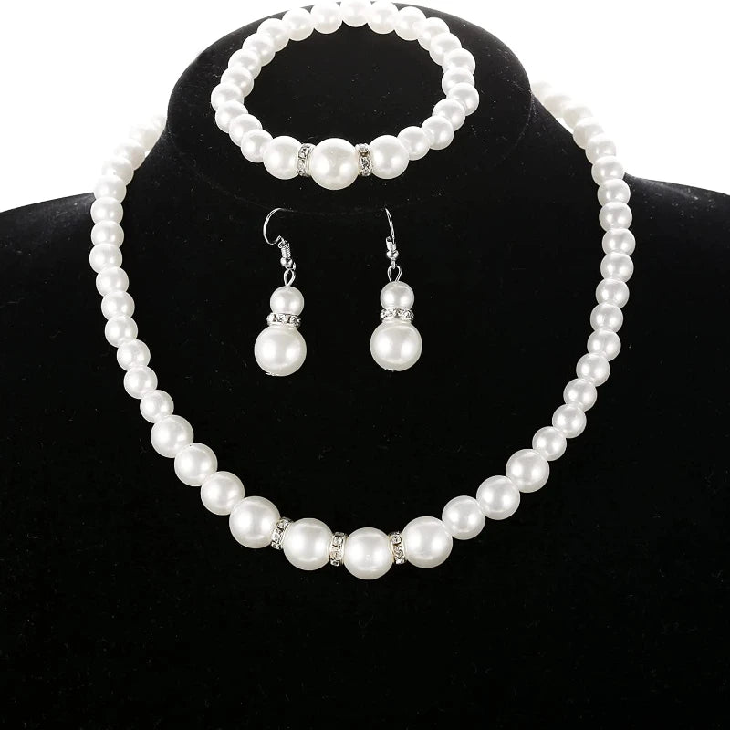 Faux Pearl Choker Necklace Earrings Bracelet Set | Nixie Pearl Jewelry Set Nixie