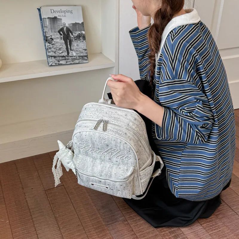 Korean Star-Embroidered Backpack – Large Capacity Women's Bag Women's Backpack Nixie
