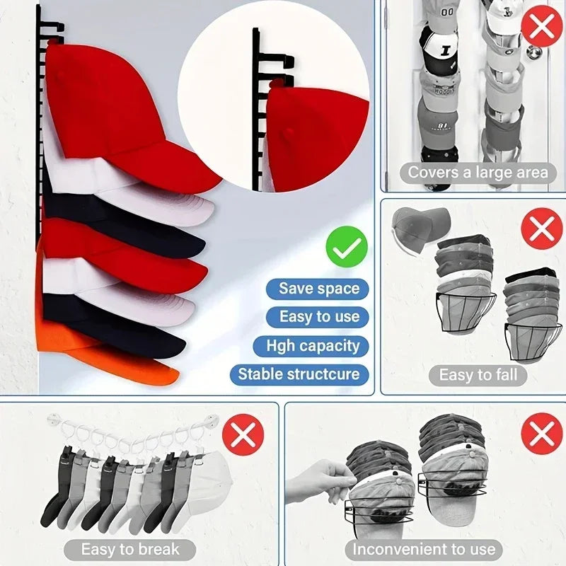 Wall Mounted Baseball Cap Rack – Hat Organizer for Door & Wall