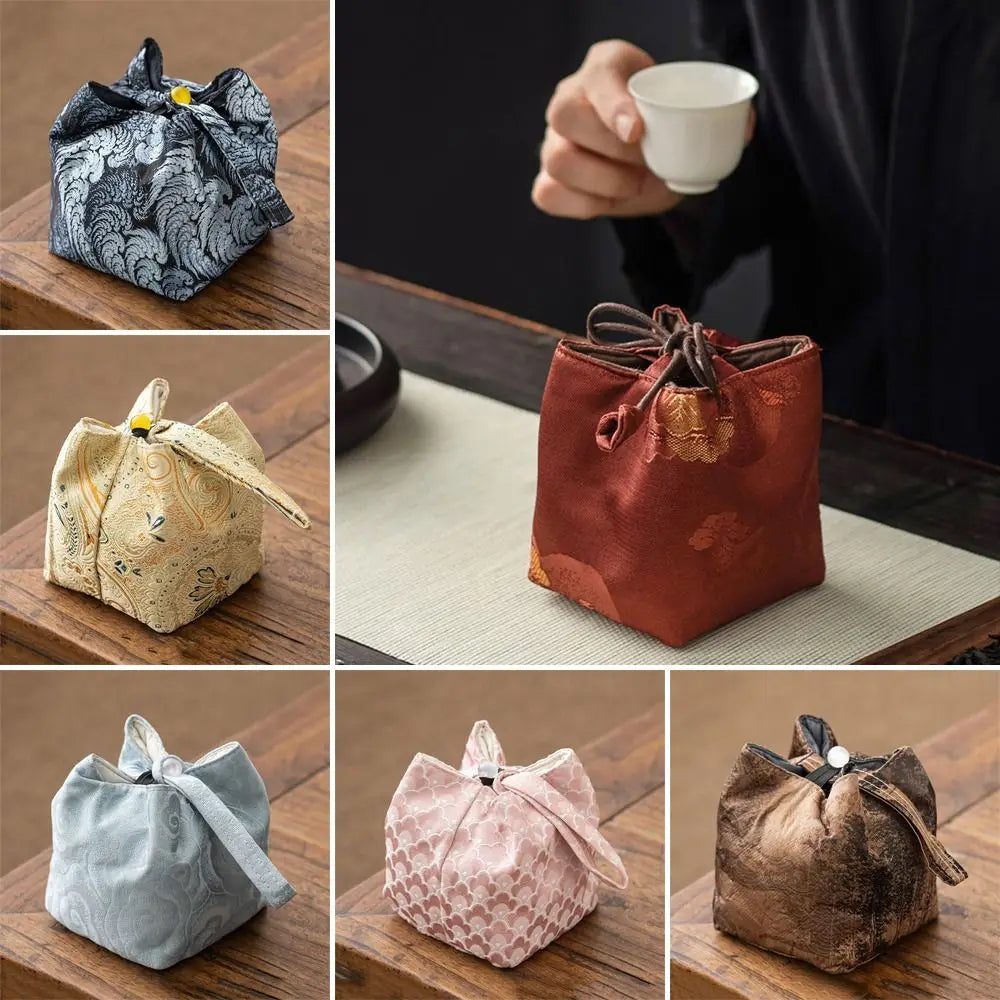 Brocade Tea Set Storage Bag – Chinese Embroidered Teapot Pouch Tea Storage Bag Nixie