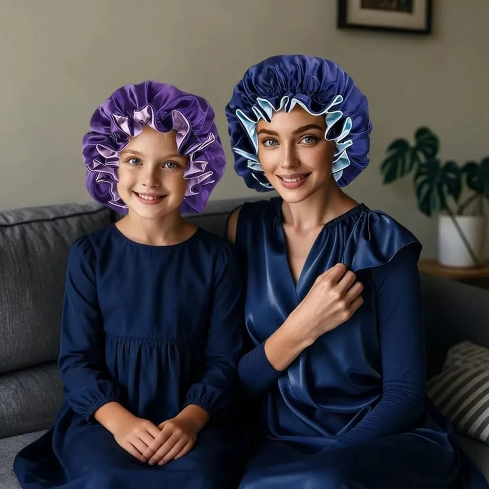 Double Layer Satin Sleep Bonnet – Reversible Lace Hair Cap Satin Sleep Bonnet Nixie