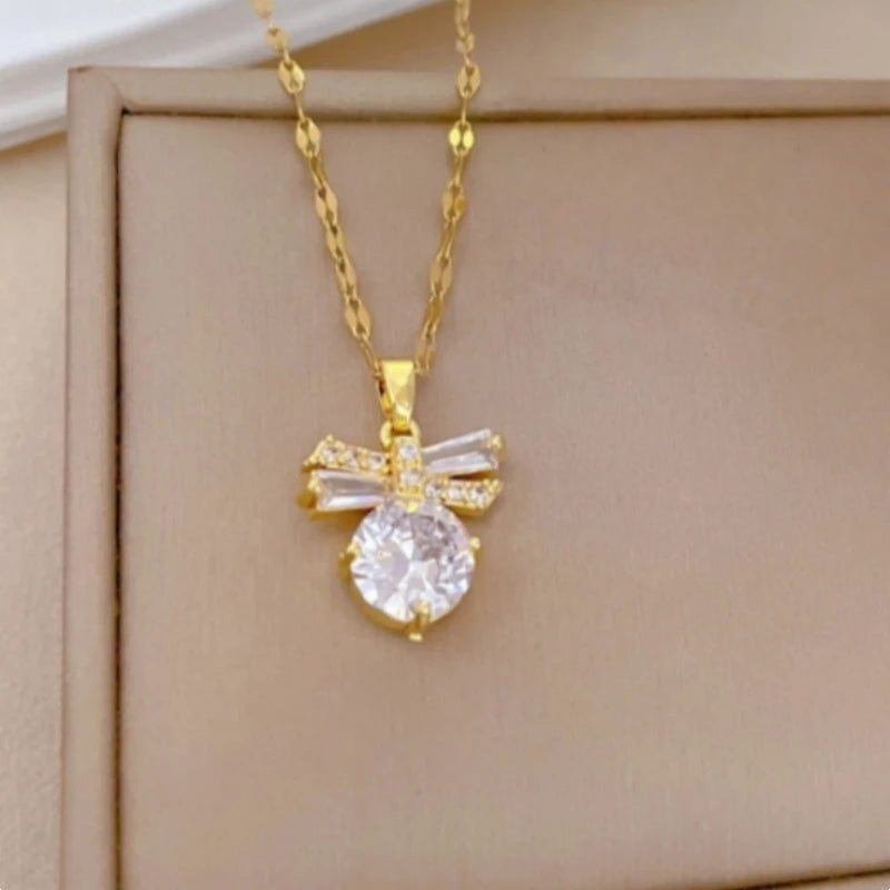Geometric Bowknot Pendant Necklace – Gold Copper & Steel Pendant Necklace Nixie