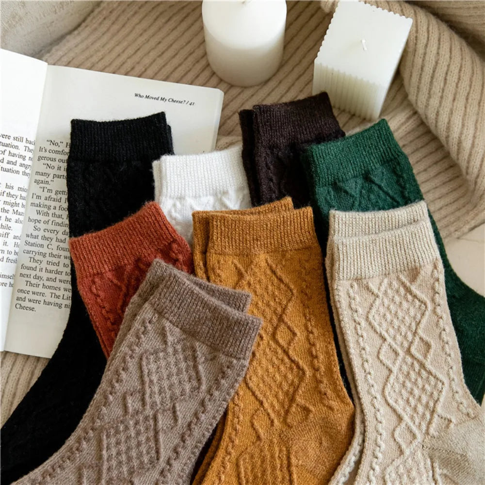Women's Wool Blend Cable Knit Thermal Crew Socks | Winter Knit Crew Socks Nixie