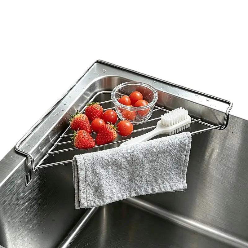 Stainless Steel Sink Corner Drain Rack & Towel Holder