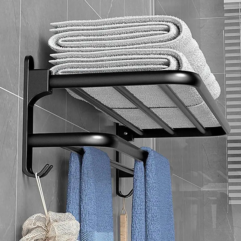 Self-Adhesive No-Drill Wall Towel Rack – Dual-Layer Matte Black Wall Towel Rack Nixie