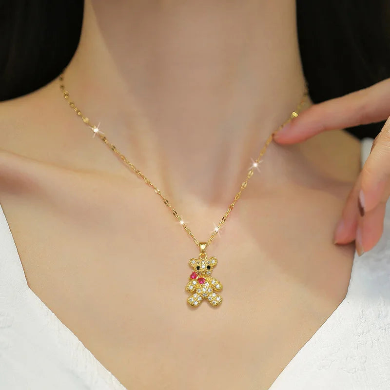 Butterfly Knot Bear Pendant Gold Choker Necklace for Women Pendant Choker Necklace Nixie