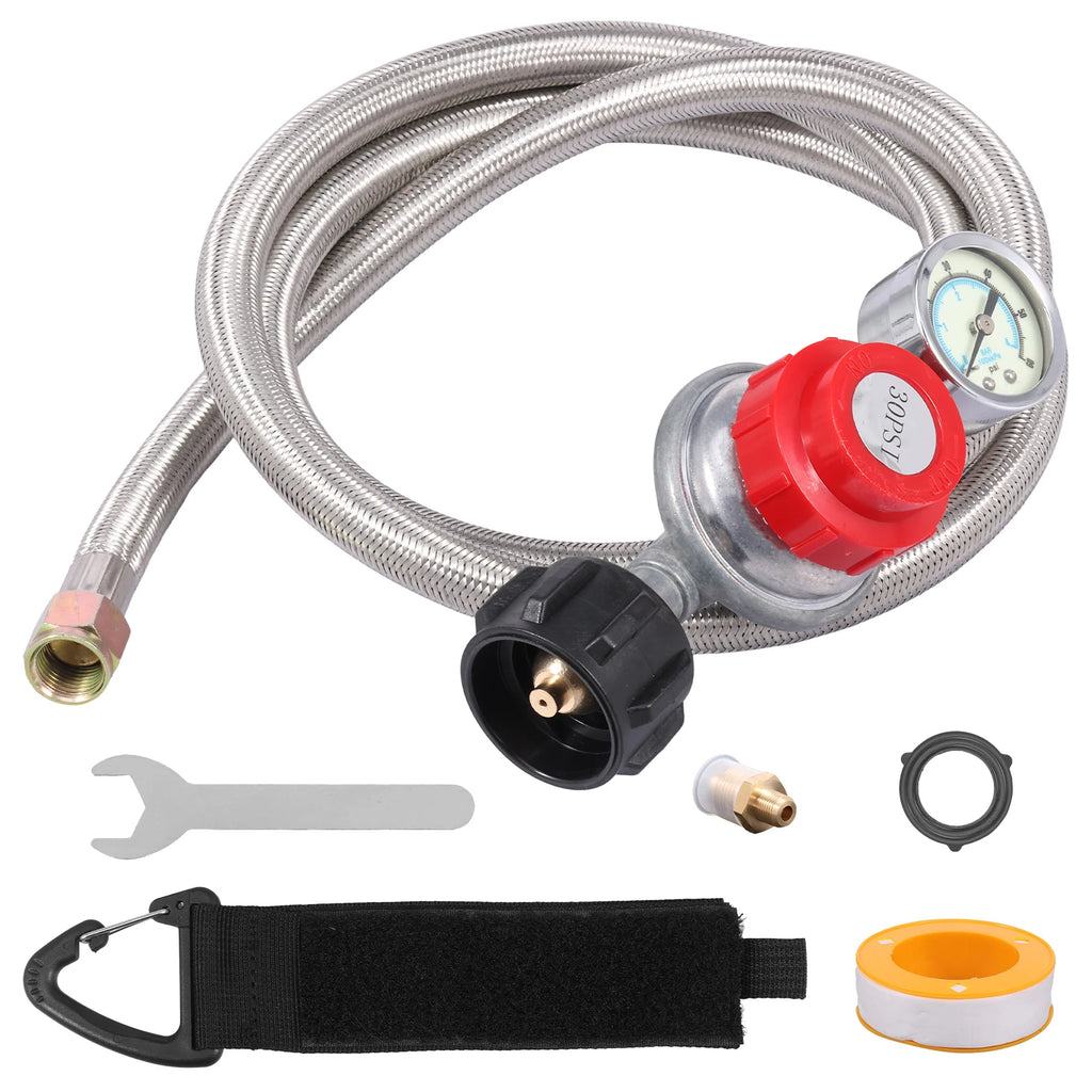 Adjustable Propane Regulator Hose with Gauge – 5FT Braided Propane Regulator Hose Nixie