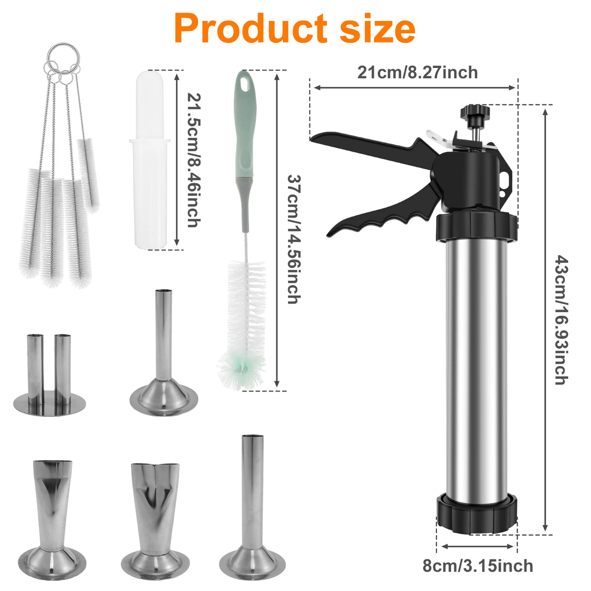Stainless Steel Sausage Stuffer & Jerky Gun Kit – 5 Nozzles Sausage Stuffer Kit Nixie