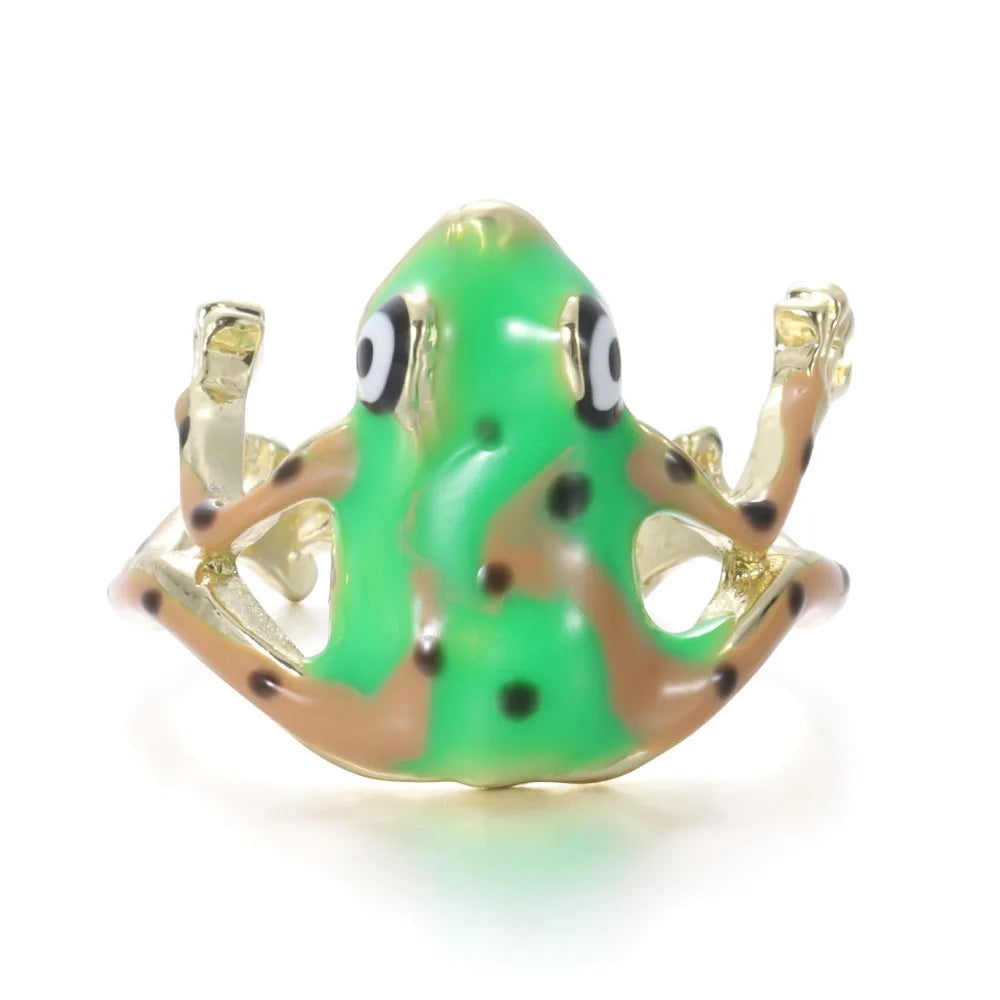Cute Tree Frog Adjustable Open Ring – Alloy Animal Ring