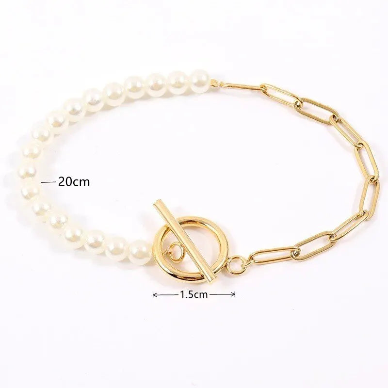 2pcs Vintage Pearl Metal Bead Strand Bracelets – Unisex Set Strand Bracelet Set Nixie