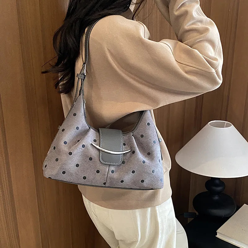 Nixie Vintage Polka-Dot Velvet Shoulder Bag for Women Velvet Shoulder Bag Nixie