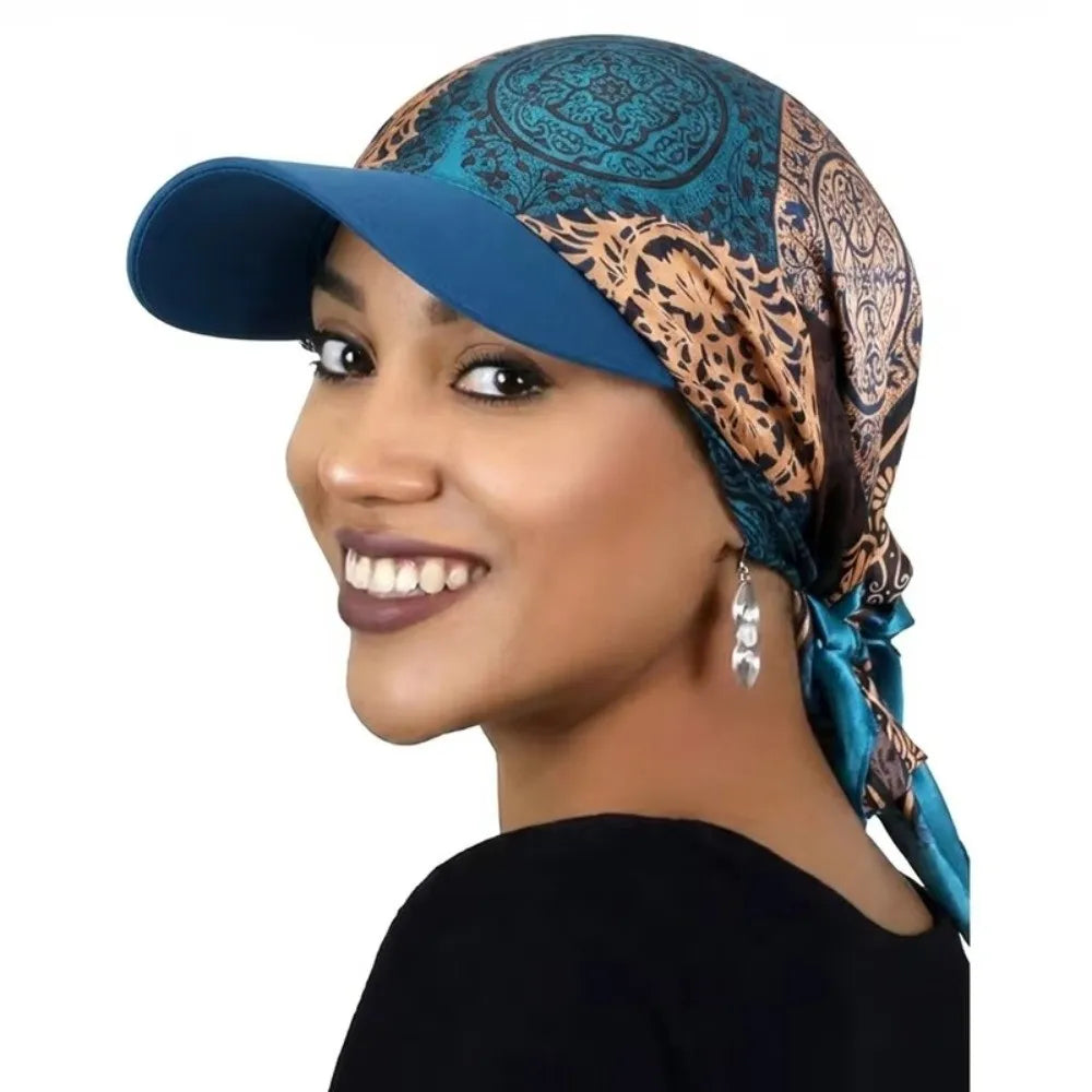 Satin Paisley Print Turban Cap with Brim | Women's Hat Turban Baseball Cap Nixie