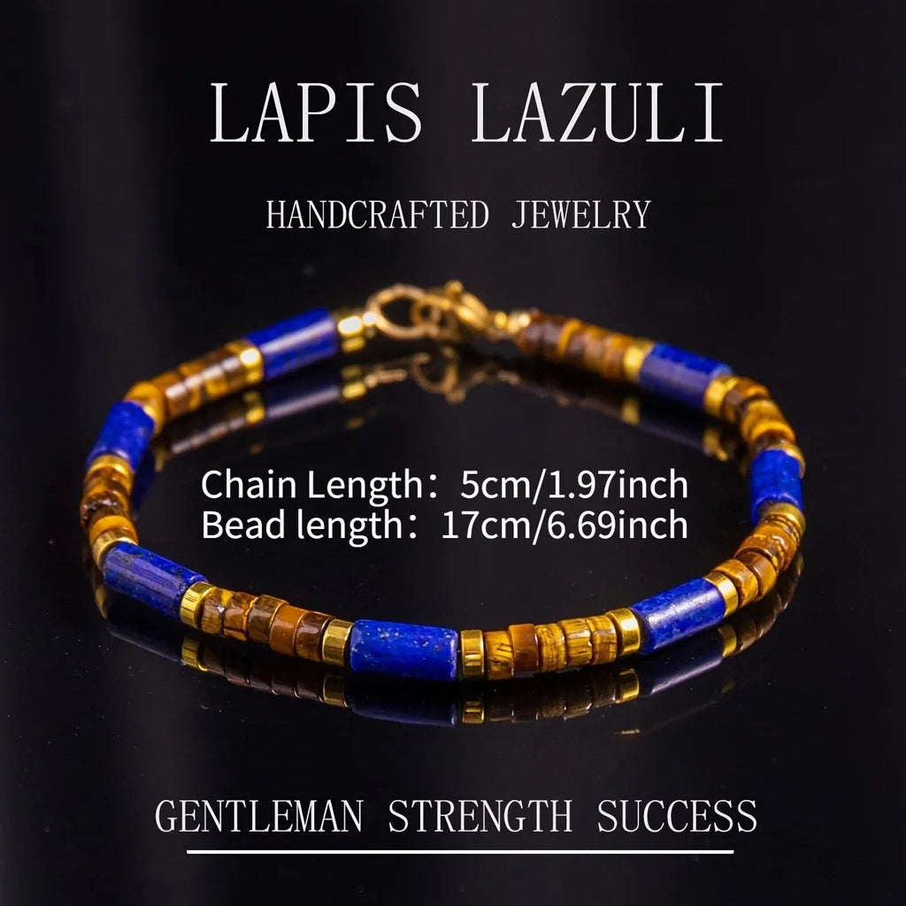 Natural Turquoise & Lapis Lazuli Square Tube Bracelet | Stackable Stone Strand Bracelet Nixie 4