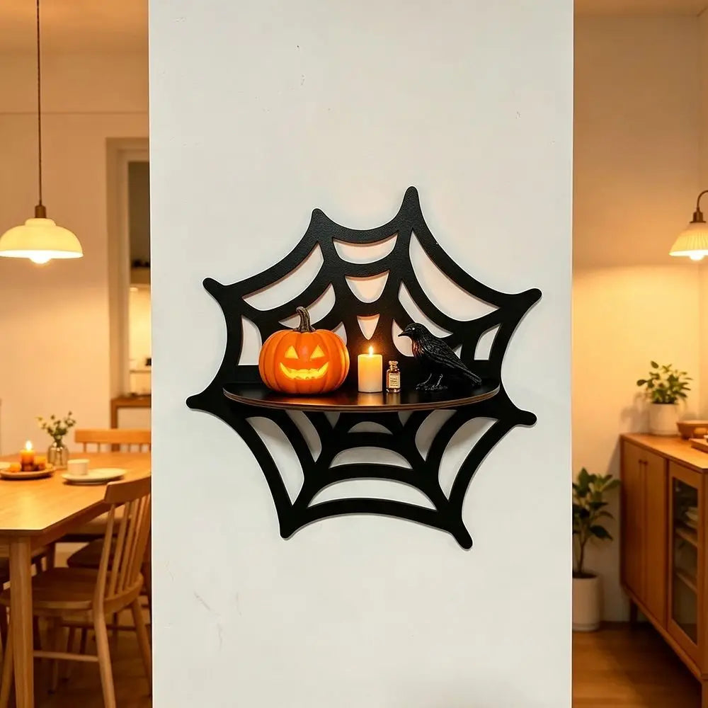 Halloween Floating Wall Shelf – Gothic Ghost & Bat Wood Décor