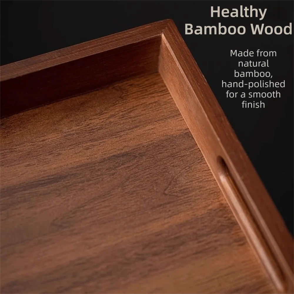 Rectangular Bamboo Serving Tray with Handles – Walnut Color