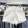 Women's High Waist Ripped Denim Shorts – Frayed Raw Hem Denim Shorts Nixie White- L