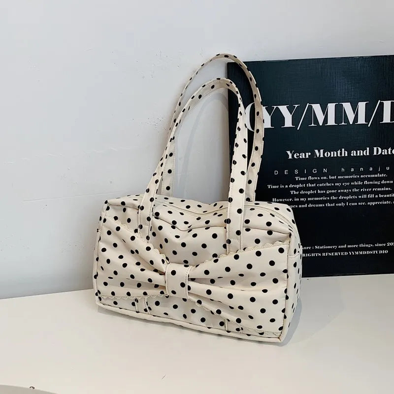 Nixie Polka Dot Canvas Shoulder Bag – Large Capacity Women