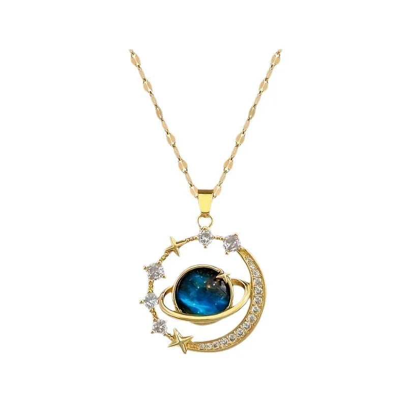 Blue Galaxy Zircon Pendant Necklace for Women | Stainless Steel