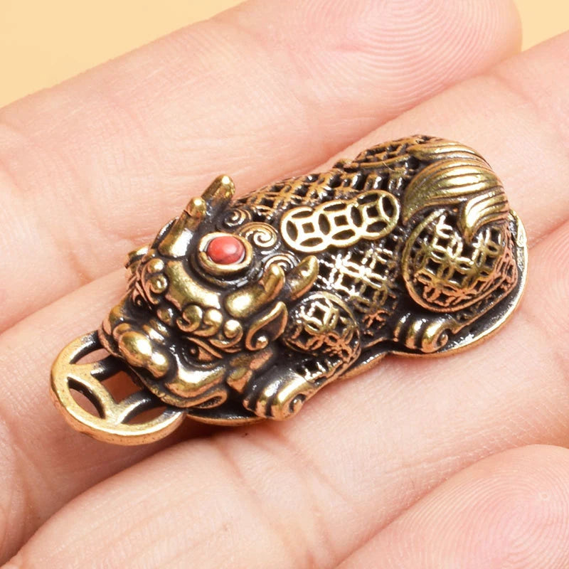 Brass Pixiu Coin Charm Pendant – Chinese Miniature Figurine Miniature Brass Figurine Nixie Default Title