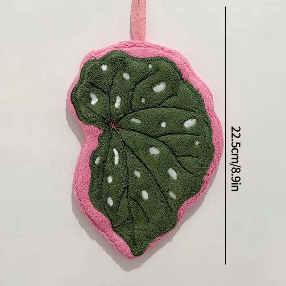 Cartoon Leaf Coral Velvet Hand Towel – Hanging Kitchen Cloth Kitchen Hand Towel Nixie