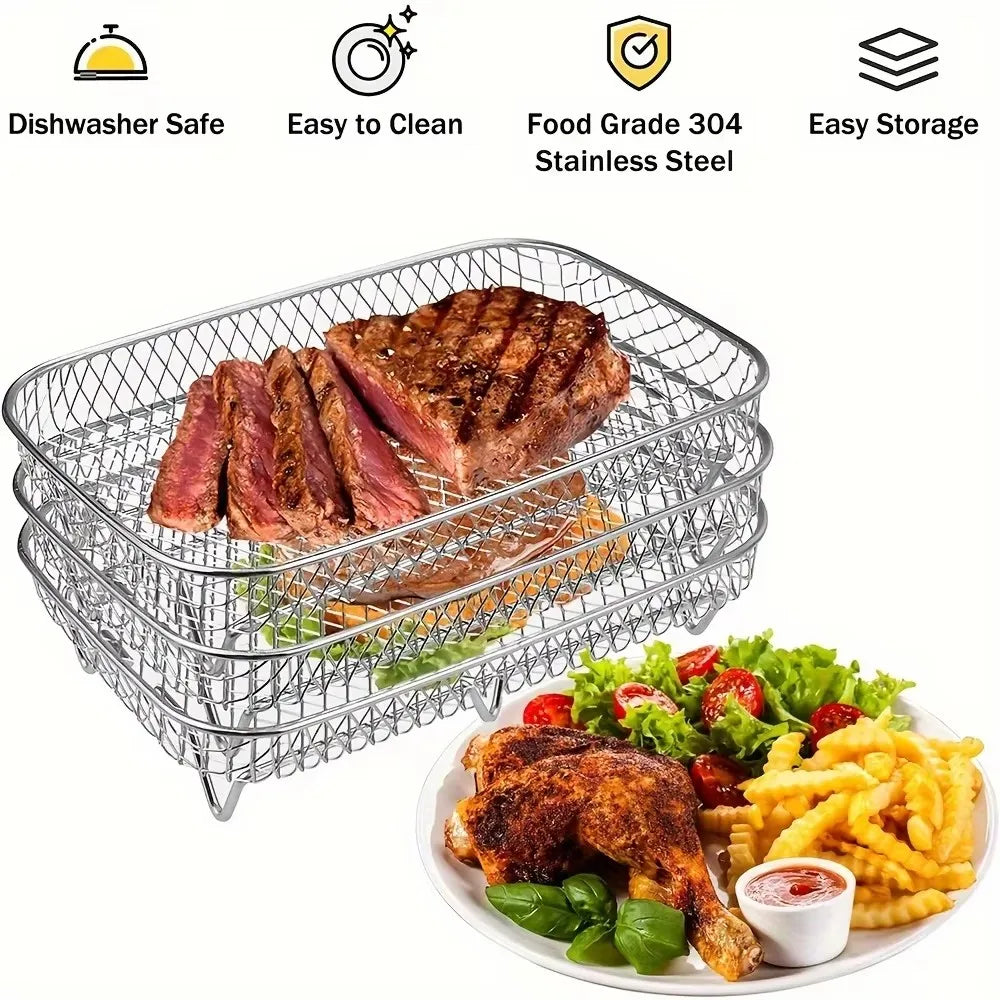 Stainless Steel Air Fryer Rack 1-3 Layer Stackable Grill Basket Air Fryer Rack Nixie