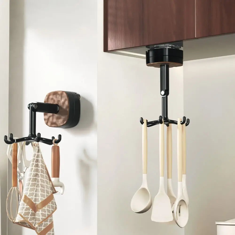 360° Rotating 6-Hook Kitchen Organizer – No-Drill Wall Hanger