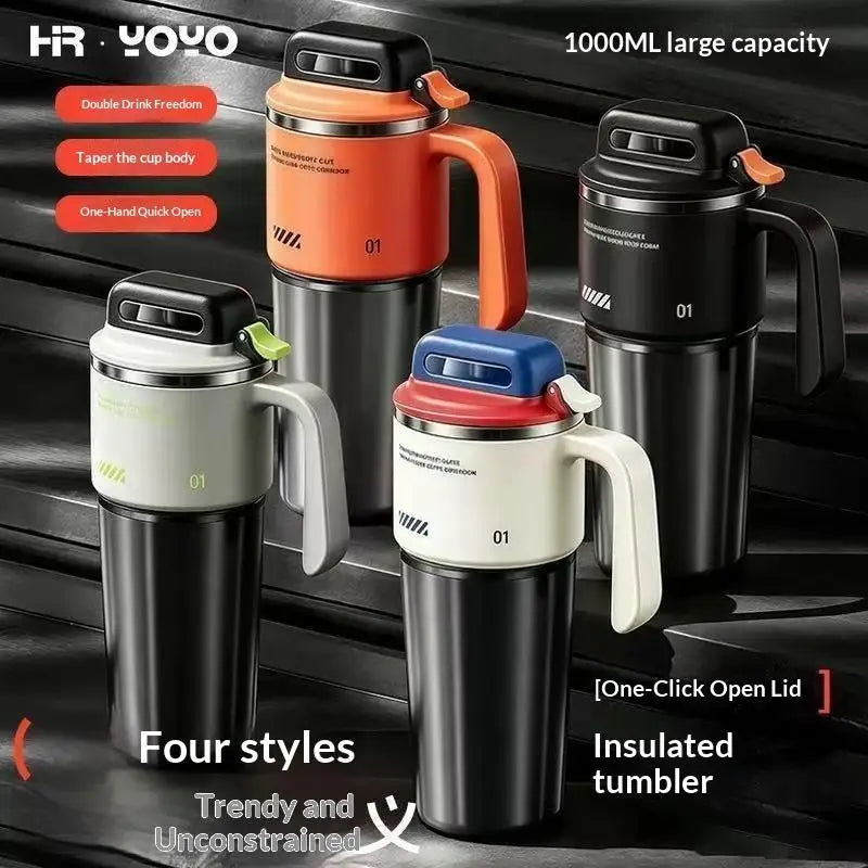 1000ml Insulated Stainless Steel Tumbler – Dual Drink Lid Insulated Tumbler Nixie