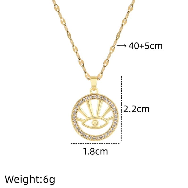 Evil Eye Circle Pendant Necklace – Gold Stainless Steel & Zircon Pendant Necklace Nixie XL2606-226
