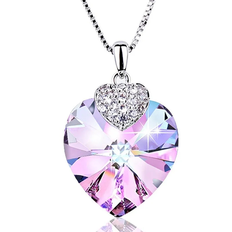 Women's Heart CZ Crystal Pendant Necklace – Bridal Wedding Gift Crystal Pendant Necklace Nixie AB