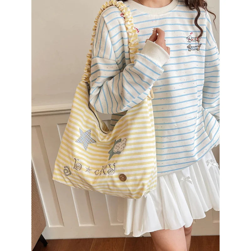 Women's Two-Tone Striped Tote Bag – Shoulder & Crossbody