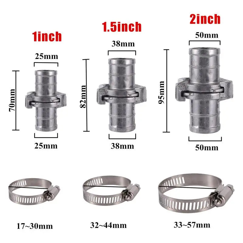 Aluminum Snap Coupling Hose Connector with Clamps | 1"–2" Hose Snap Connector Nixie