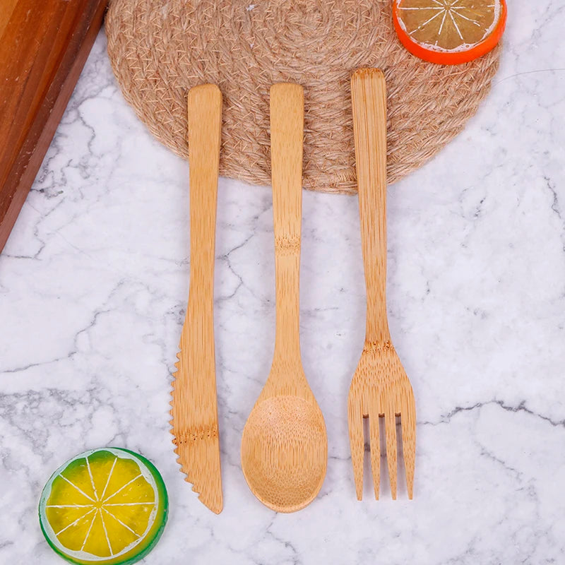 Bamboo Travel Cutlery Set – Reusable Fork Knife Spoon
