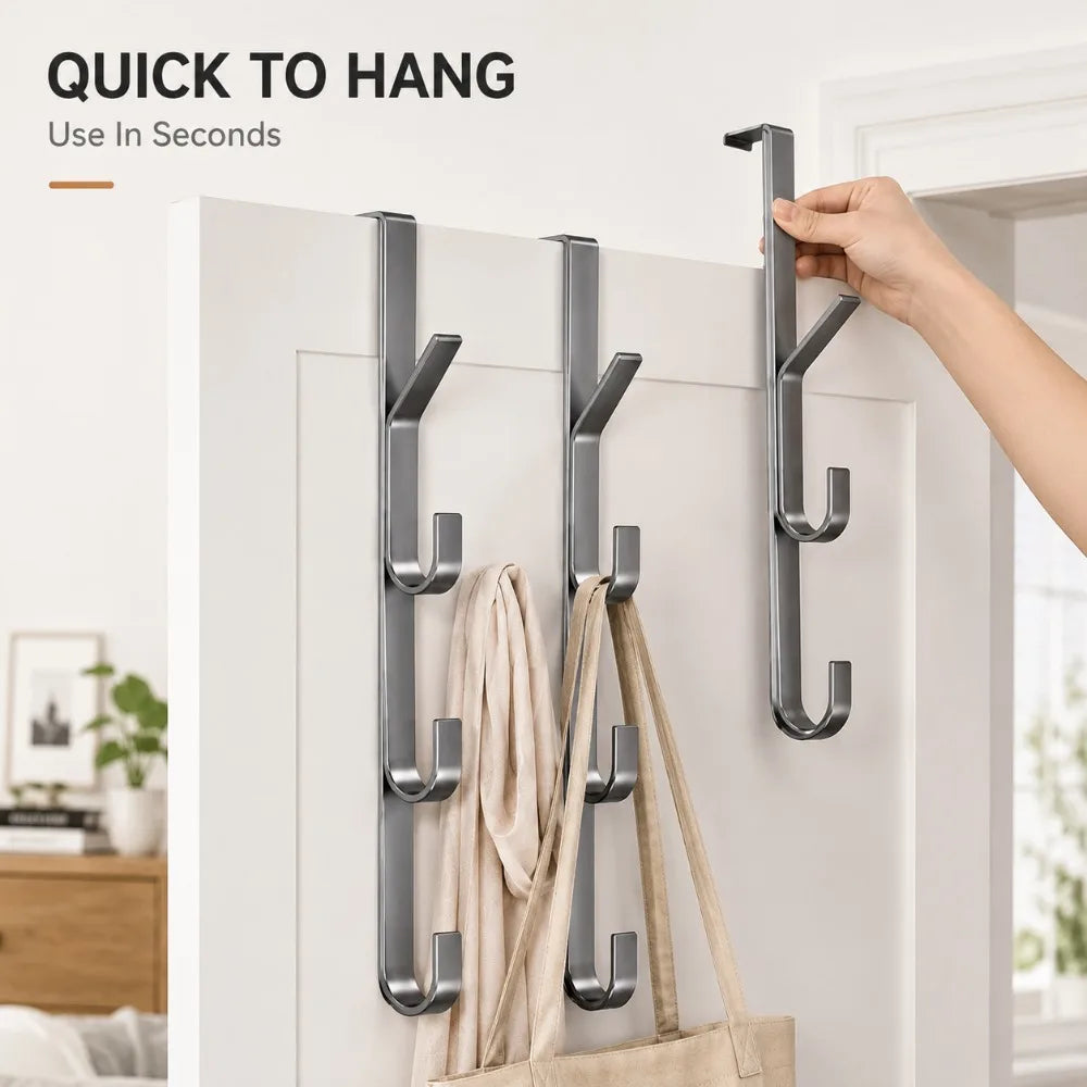 No-Drill Door Back Hook Rack – 3, 5 or 7 Hooks for Storage