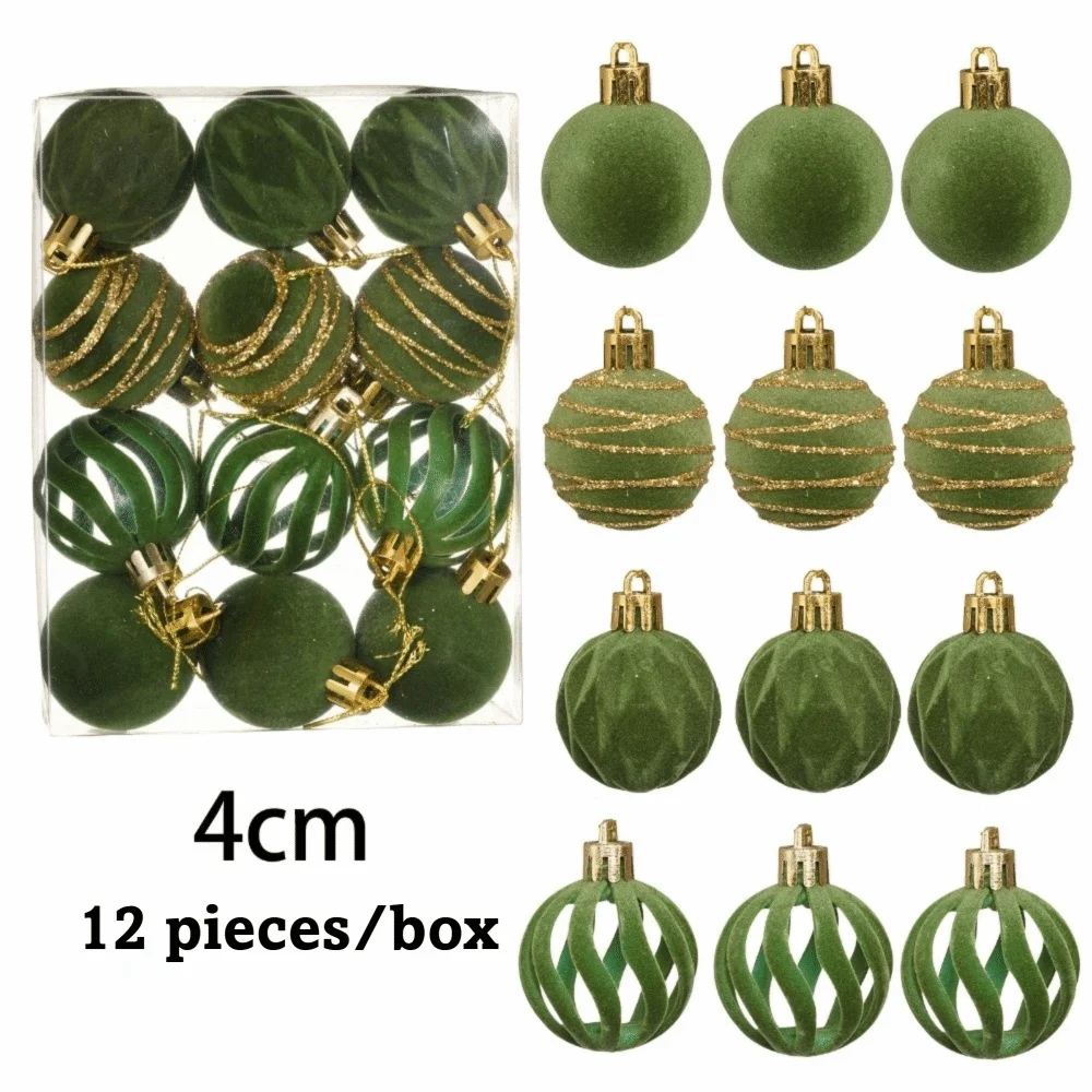 12Pcs Velvet Flocked Christmas Ball Ornaments 4CM Tree Decor Set Christmas Tree Ornaments Nixie Avocado 1.5cm
