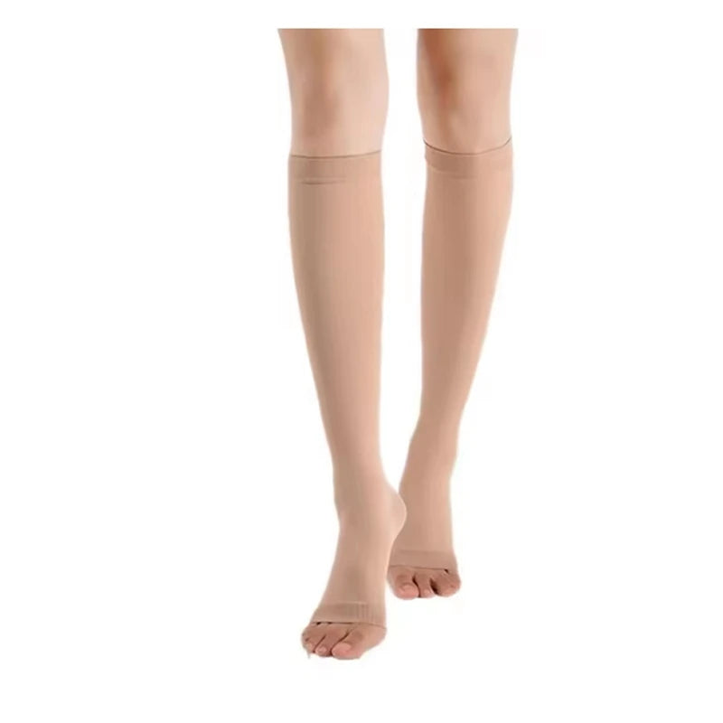 Graduated Compression Knee-High Stockings Open Toe S–XL Compression Stockings Nixie Skin color S-M