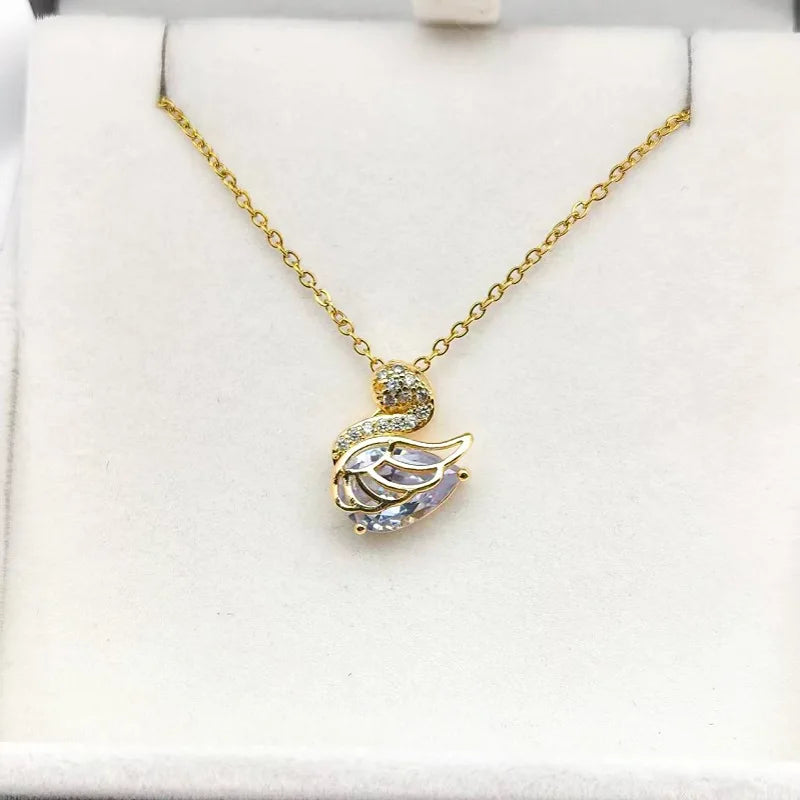 Swan Rhinestone Copper Pendant Necklace – Gold & Silver